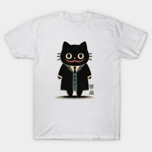 Mysterious Japanese Black Cat in Suit T-Shirt